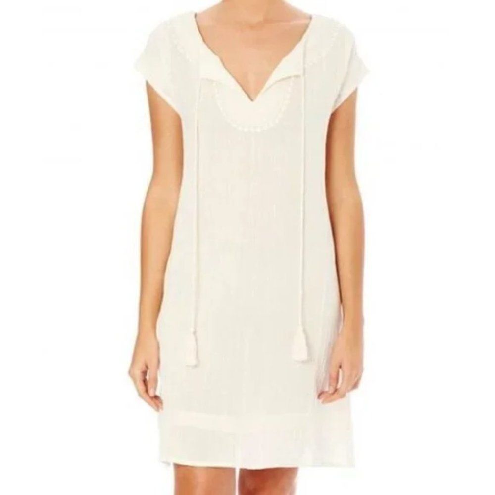 Star Mela Embroidered Organic Cotton Linen Style Dress NWT